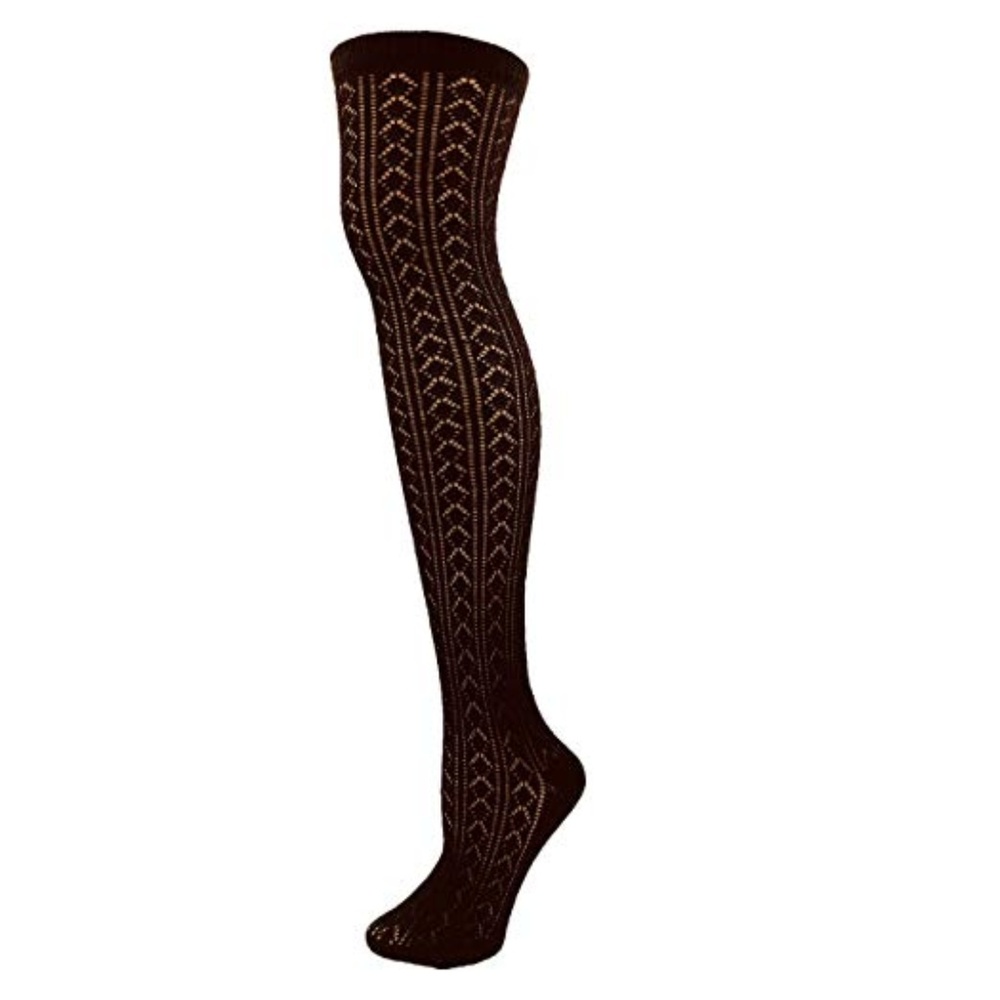 NWT Crochet Knit Knee High Socks Chocolate Brown - Picture 2 of 3